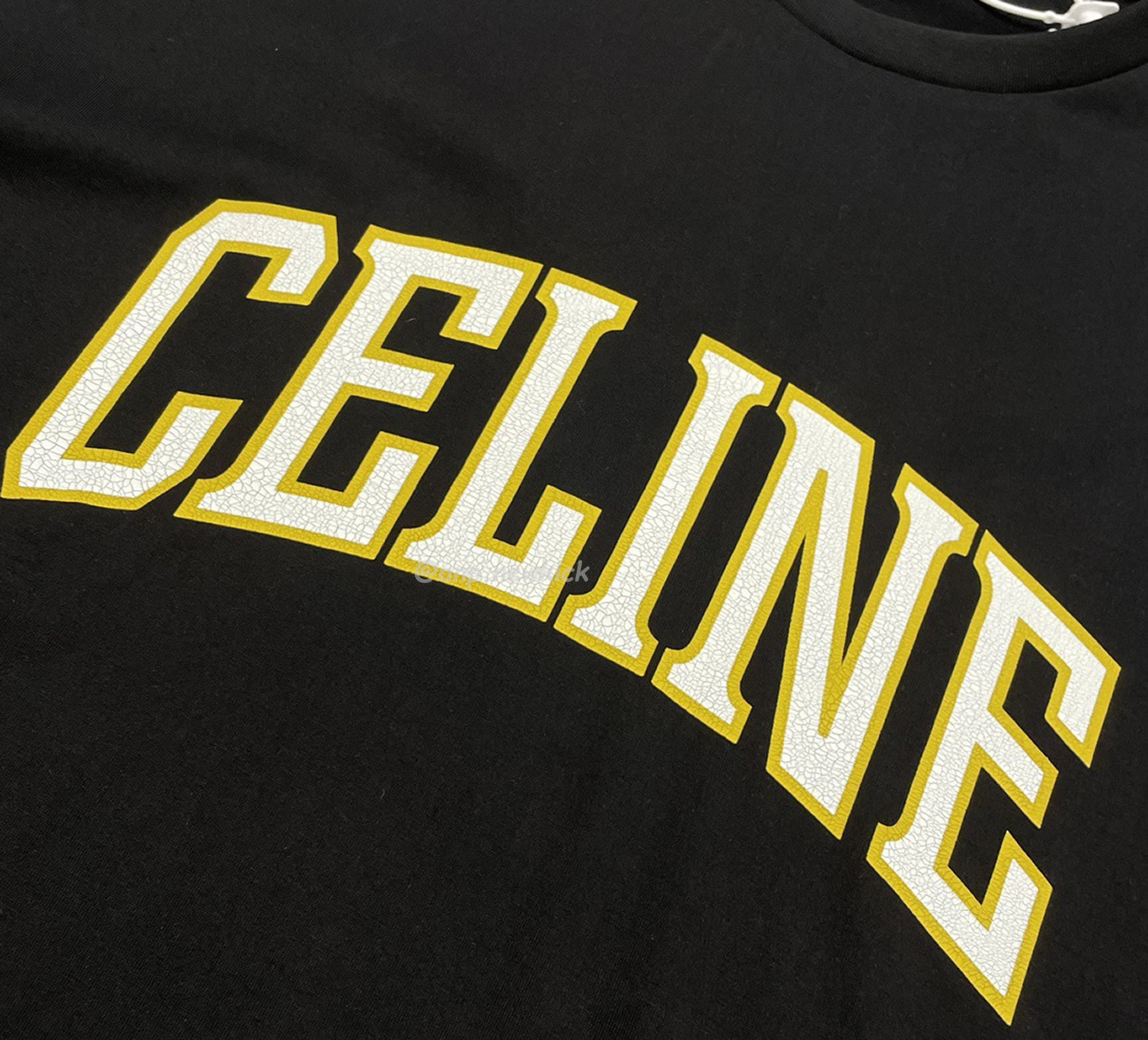 Celine College Cracking Effect Printed Cotton Plain Knit Loose Fitting T Shirt (4) - newkick.vip